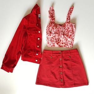 Cherry Red Button Front Skirt